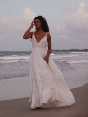 Lenny Maxi Dress In Off White Cotton Gauze