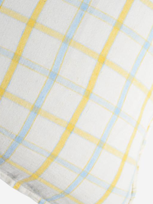 Linen Euro Pillowcase, Yellow Blue Tile