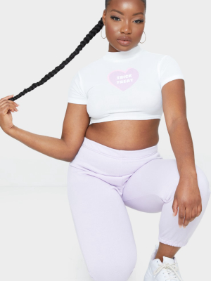 Petite White Ribbed 'trick Or Treat' Crop Top