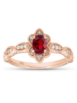 Pompeii3 3/4 Ct Oval Genuine Ruby & Diamond Halo Anniversary Engagement Ring Rose Gold