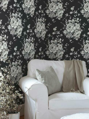 Heritage Rose Wallpaper In Black And Grey From The Simply Farmhouse Collection By York Wallcoverings