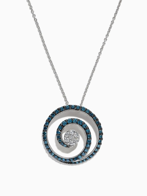 Effy Bella Bleu 14k White Gold Blue And White Diamond Pendant, 1.18 Tcw