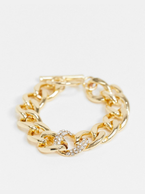 Designb London Chunky Bracelet In Gold Chain And Rhinestone