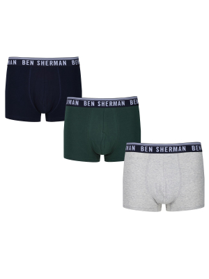 Cullen Men's 3-pack Fitted No-fly Boxer-briefs - Navy/grey Marl/green