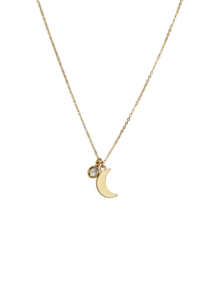 Crescent Moon + Clear Cz Necklace