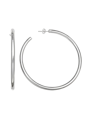 Women's Polished C-hoop Earrings In Silver Plate - Gray (60mm)