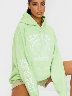 Lime Worldwide Slogan Oversized Hoodie