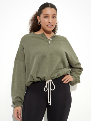 Ae Fleece Cinched Henley Sweatshirt