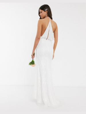 Jarlo Bridal Fringe Sequin Maxi Dress In Ivory