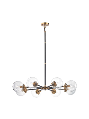 Boudreaux 8-light Chandelier In Antique Gold And Matte Black With Sphere-shaped Glass