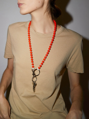 Ina Seifart Perlen Long Keyholder In Orange With White Thread