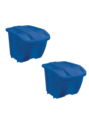Suncast 18 Gallon Stackable Resin Home Recycle Storage Bin W/ Lid, Blue (2 Pack)