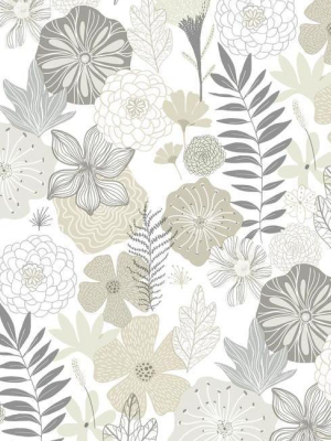 Perennial Blooms Peel & Stick Wallpaper In Beige By Roommates For York Wallcoverings