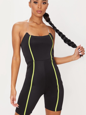 Black Clear Strap Contrast Binding Detail Unitard