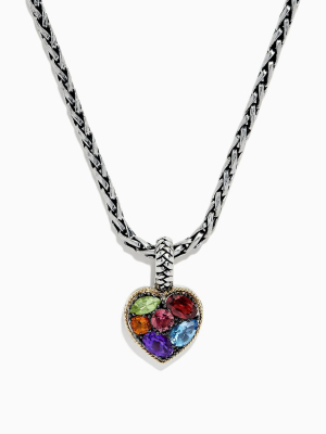 Effy 925 Sterling Silver & 18k Gold Multi Gemstone Heart Pendant, 1.98 Tcw