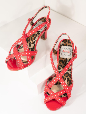 Bettie Page Retro Red & White Polka Dot Peep Toe Gracie Heels