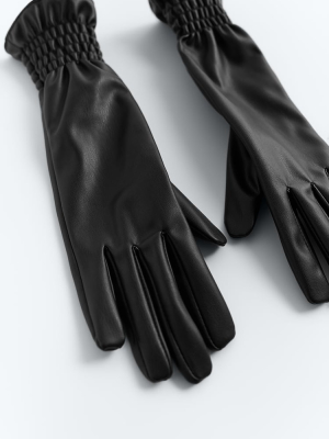 Ruched Faux Leather Gloves