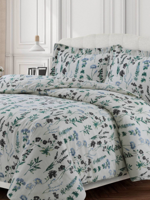 3pc Fleur Cotton Flannel Printed Oversized Duvet Set - Tribeca Living