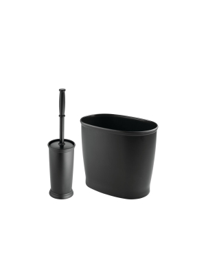 Mdesign 2 Piece Plastic Bathroom Set, Bowl Brush And Trash Can