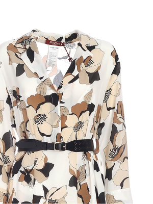 Max Mara Studio Floral Printed Belted Shirt Dress