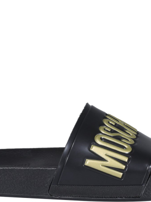 Moschino Logo Embossed Slide Sandals