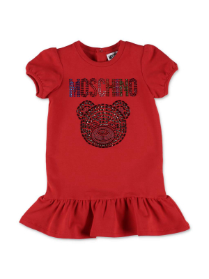 Moschino Kids Embellished Teddy Bear Logo T-shirt Dress