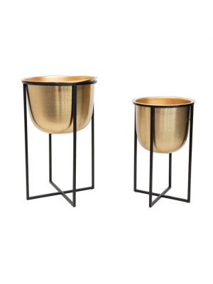 Metal Floor Planters, Gold & Black