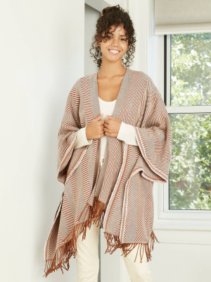 Women's Herringbone Ruana Kimono Jacket - Universal Thread™ Brown