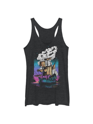 Women's Peter Pan Pirate Ship Flight Neon Racerback Tank Top