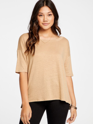 Linen Jersey Cropped Short Sleeve Boxy Hi Lo Tee