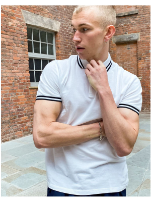 Asos Design Tipped Pique Polo Shirt In White