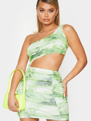 Lime Print Print Ruched One Shoulder Cut Out...