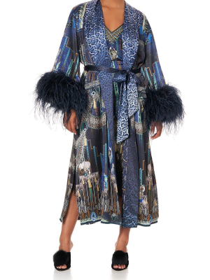 Long Robe With Flared Sleeve Dripping In Deco