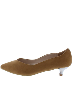 Isadora01 Beige Suede Scalloped Pointed Toe Kitten Heel