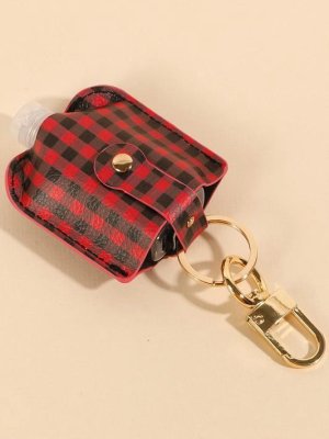 Gold Plated Gingham Print Leather Mini Sanitizer Holder