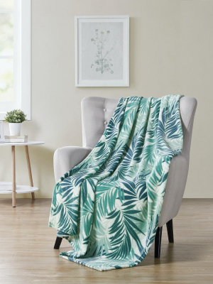 Kate Aurora Living Tropical Palm Aqua & Teal Hypoallergenic Ultra Soft & Plush Throw Blanket