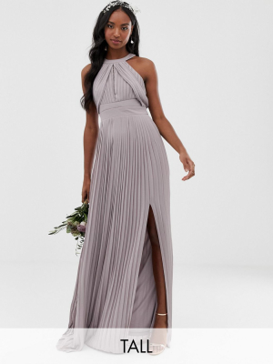 Tfnc Tall Bridesmaid Exclusive Pleated Maxi Dress In Gray