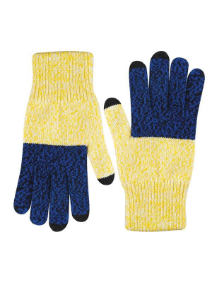 Colorblock Touchscreen Gloves: Yellow/navy