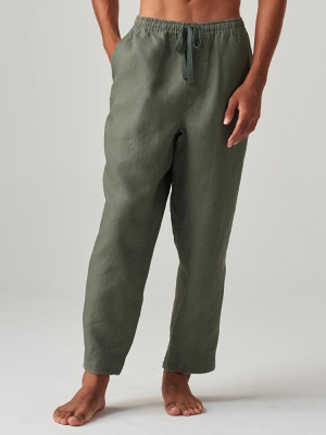 100% Linen Pants In Khaki - Mens