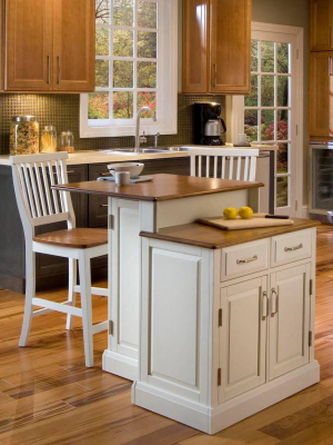 Woodbridge Two Tier Island And Two Stools White/brown - Home Styles