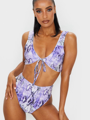 Lilac Multi Snake Tie Front Bikini Top