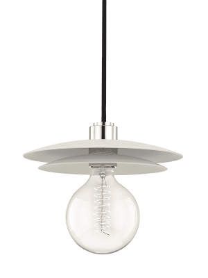 Milla 1 Light Large Pendant - Polished Nickel/white