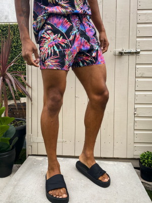 Asos Design Two-piece Swim Shorts In Neon Palm Print Short Length