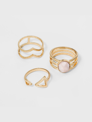 Open Work With Faceted Stone Ring Set 3pc - Universal Thread™ Gold