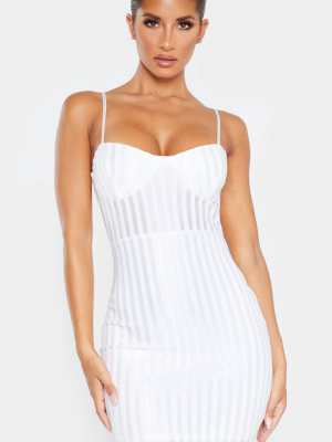 White Strappy Cup Detail Striped Bodycon Dress