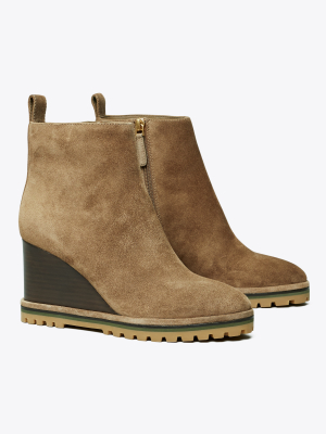 Suede Logo Lug Sole Wedge Boot