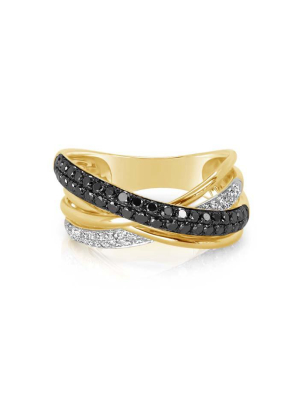 Effy 14k Yellow Gold Black And White Diamond Ring, 0.62 Tcw