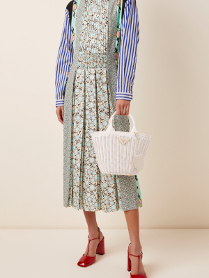 Patchwork Smocked Crepe Midi Dress