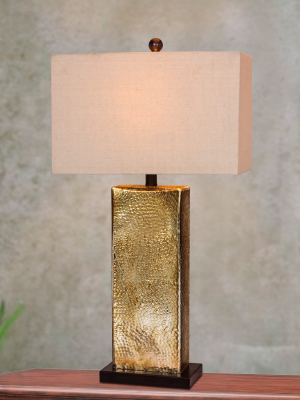 Hammertone Mercury Glass & Antique Brass Metal Pillar Table Lamp Brown - Fangio Lighting