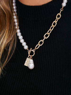 Faux Pearl Pendant Chain Necklace